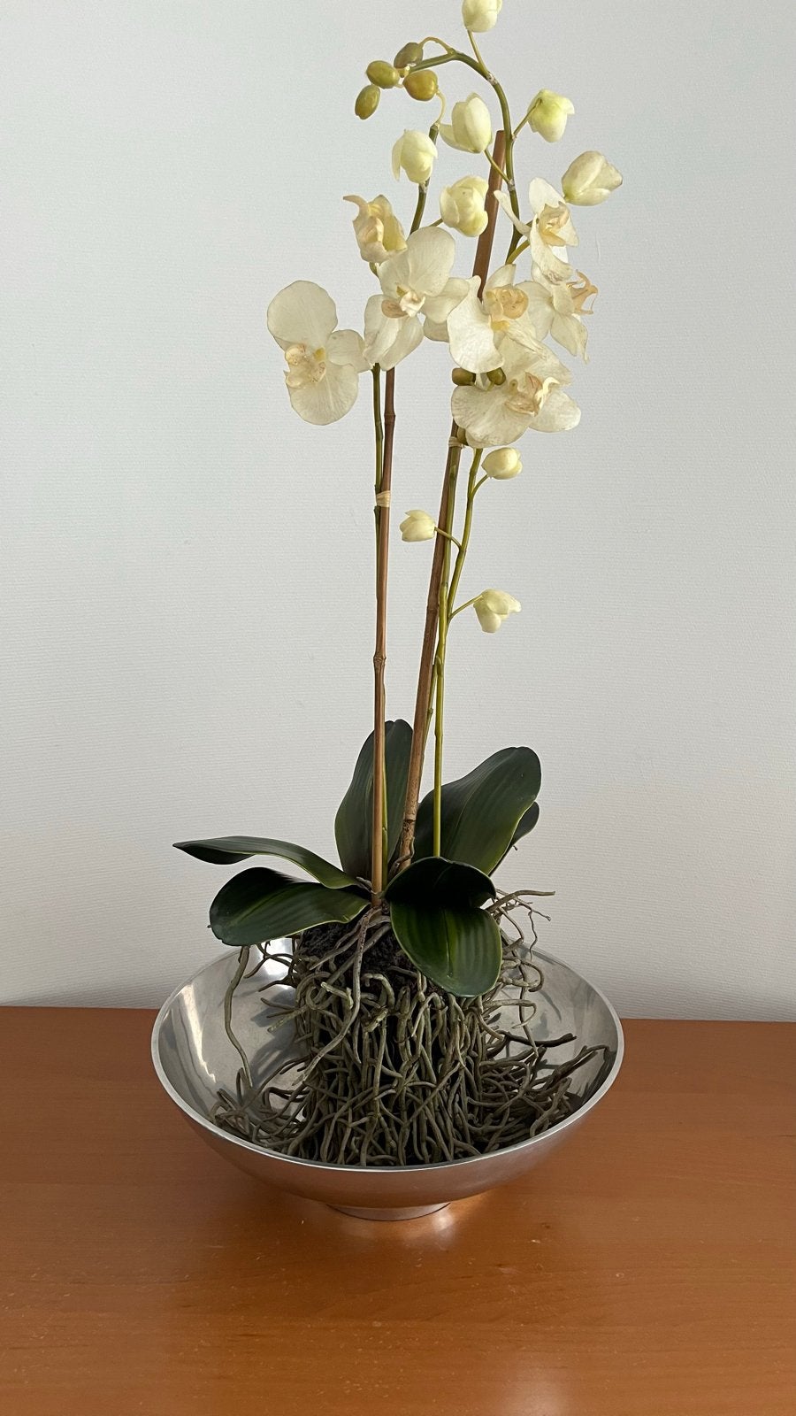 Decoratieve schaal 37 cm met kunst orchidee, Gebruikt, Schaal, Rond, Ophalen of Verzenden