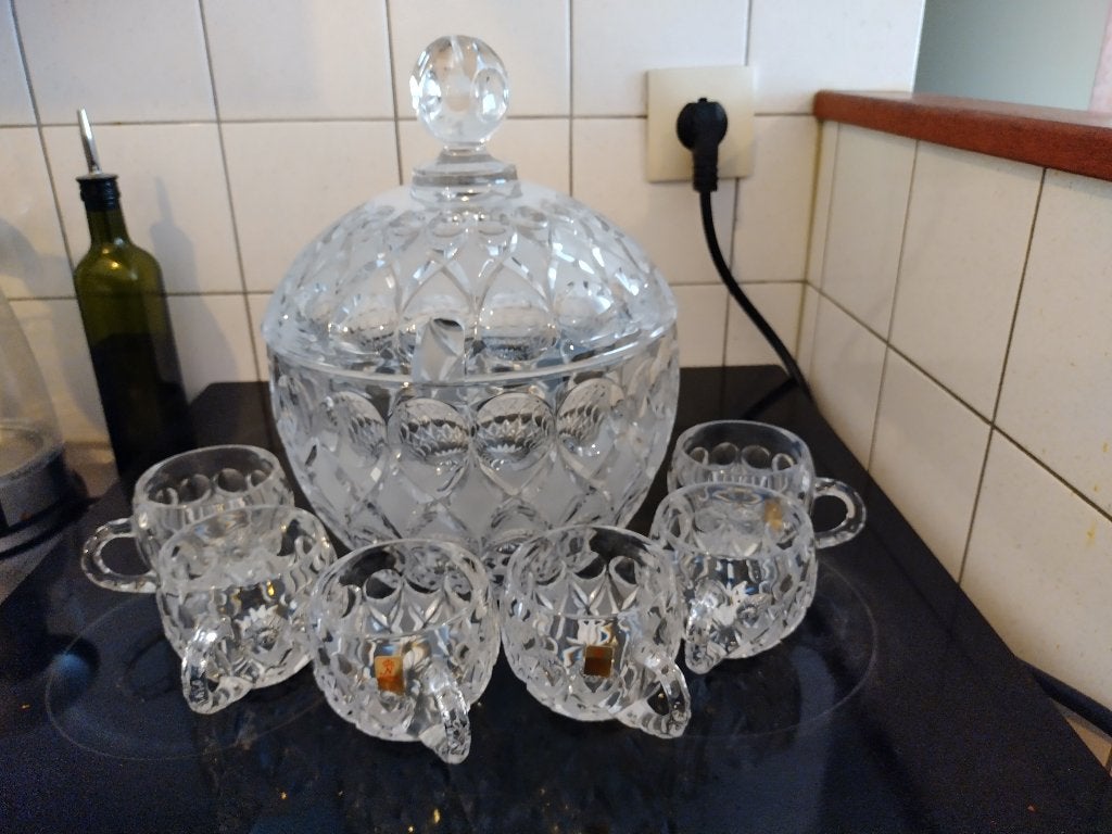 Nachtmann Bleikristall Crystal  Punch Bowl + 6 glazen, Antiek en Kunst, Ophalen