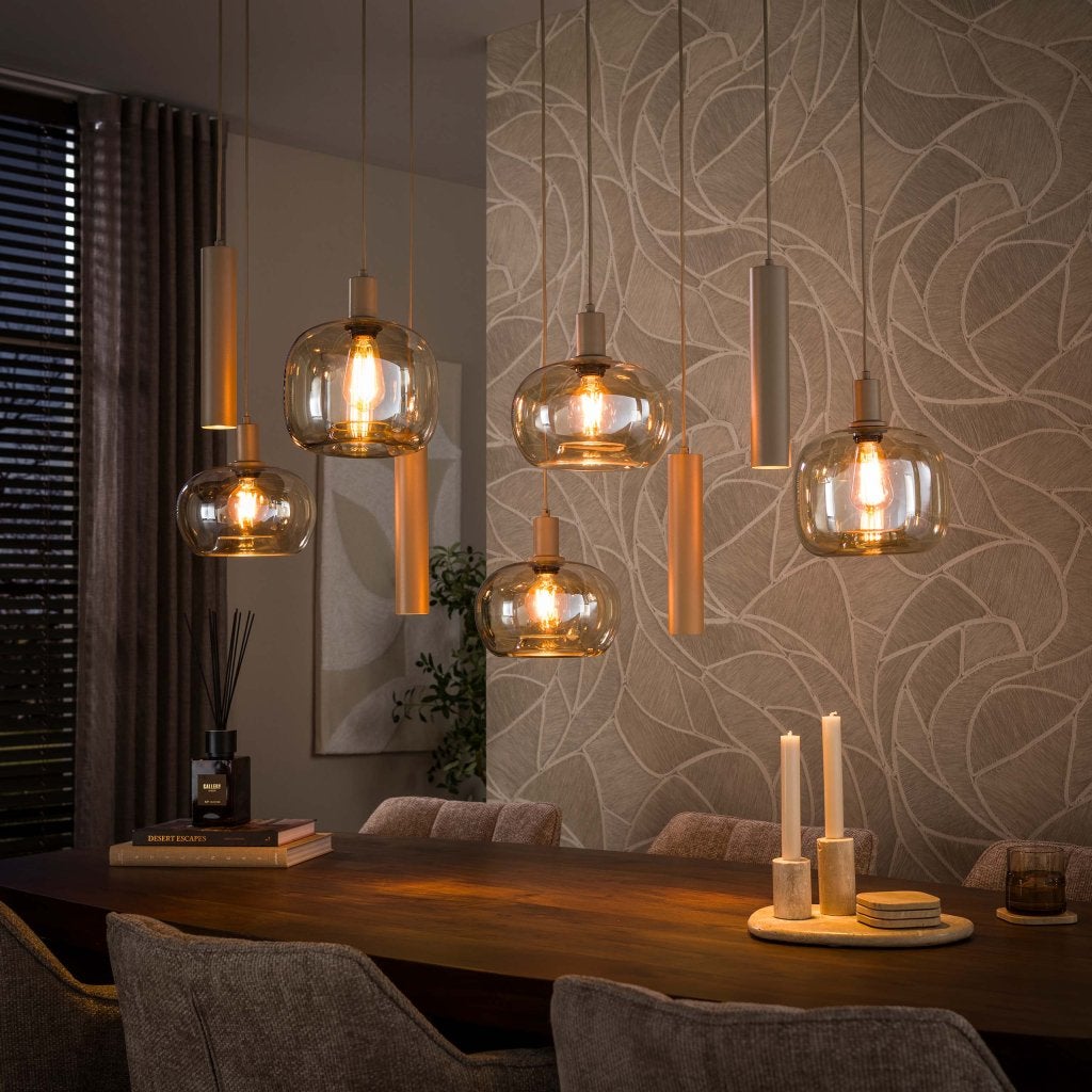 -50% Showroommodel, Hanglamp Serene 5+4-lichts | Beige, Huis en Inrichting, Niet ingevuld, Niet ingevuld, Nieuw, Ophalen of Verzenden