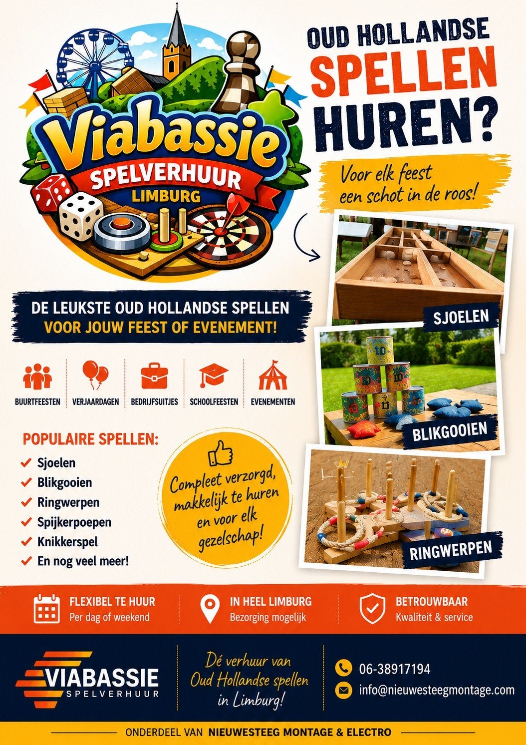 Oud Hollandse Spellen Huren voor Feesten en Evenementen, Vijf spelers of meer, Ophalen of Verzenden, Gebruikt, Viabassie Spelverhuur Limburg
