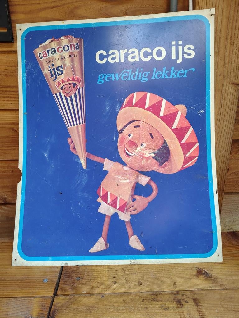 Vintage Caraco IJs Reclamebord - 'Geweldig Lekker', Ophalen of Verzenden