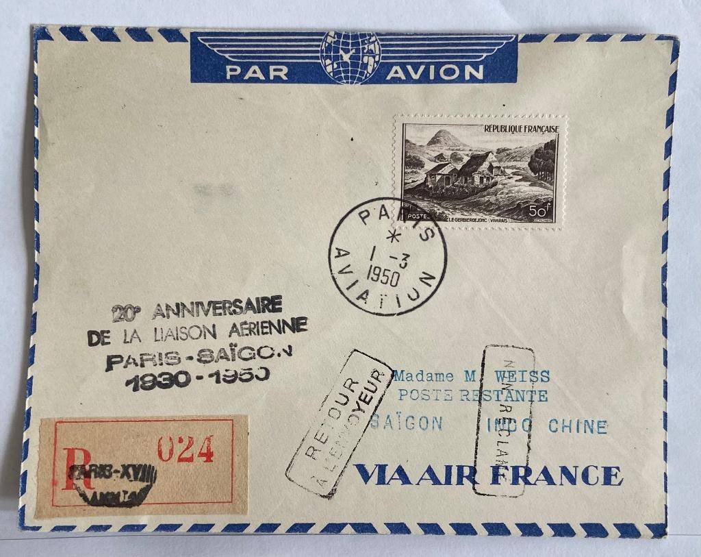 1950 Luchtpostbrief Frankrijk-Saigon, Verzenden, Envelop