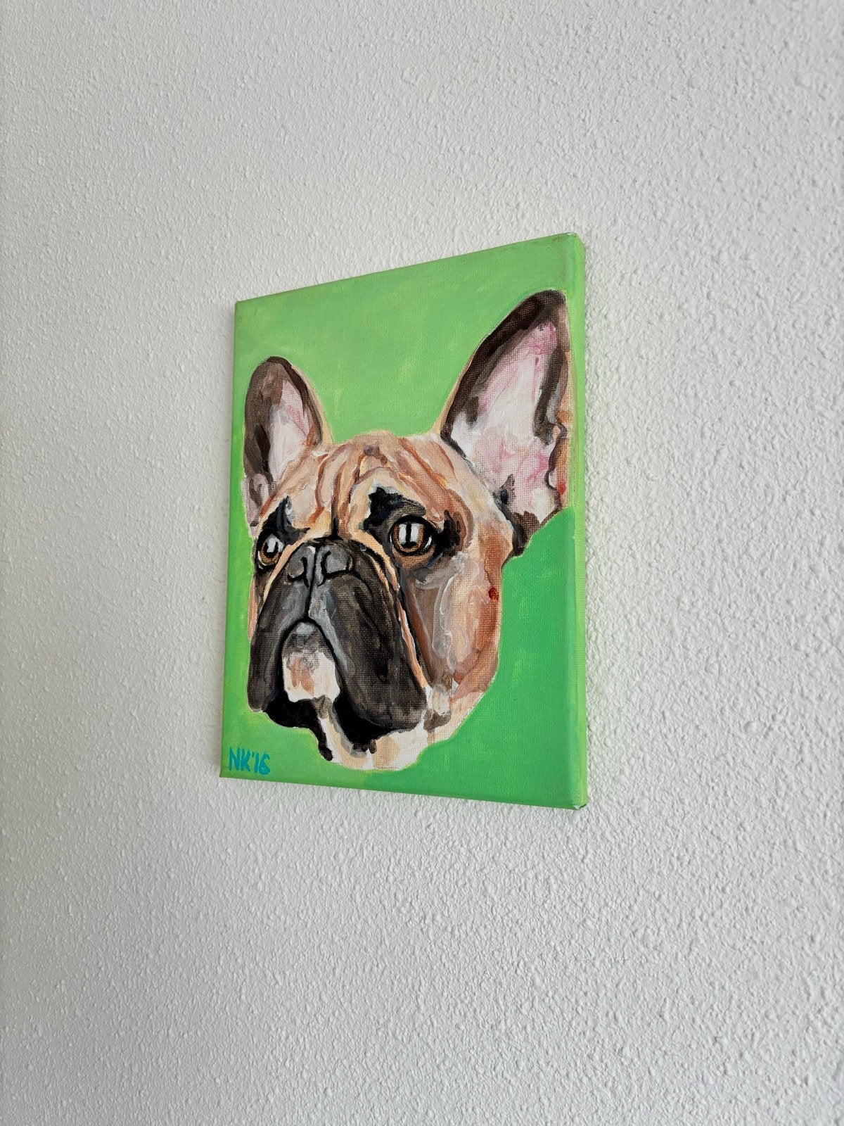 Schilderij Franse Bulldog - Acryl op doek 24x18 cm, Acrylverf, Handgeschilderd, Ophalen of Verzenden, Dieren