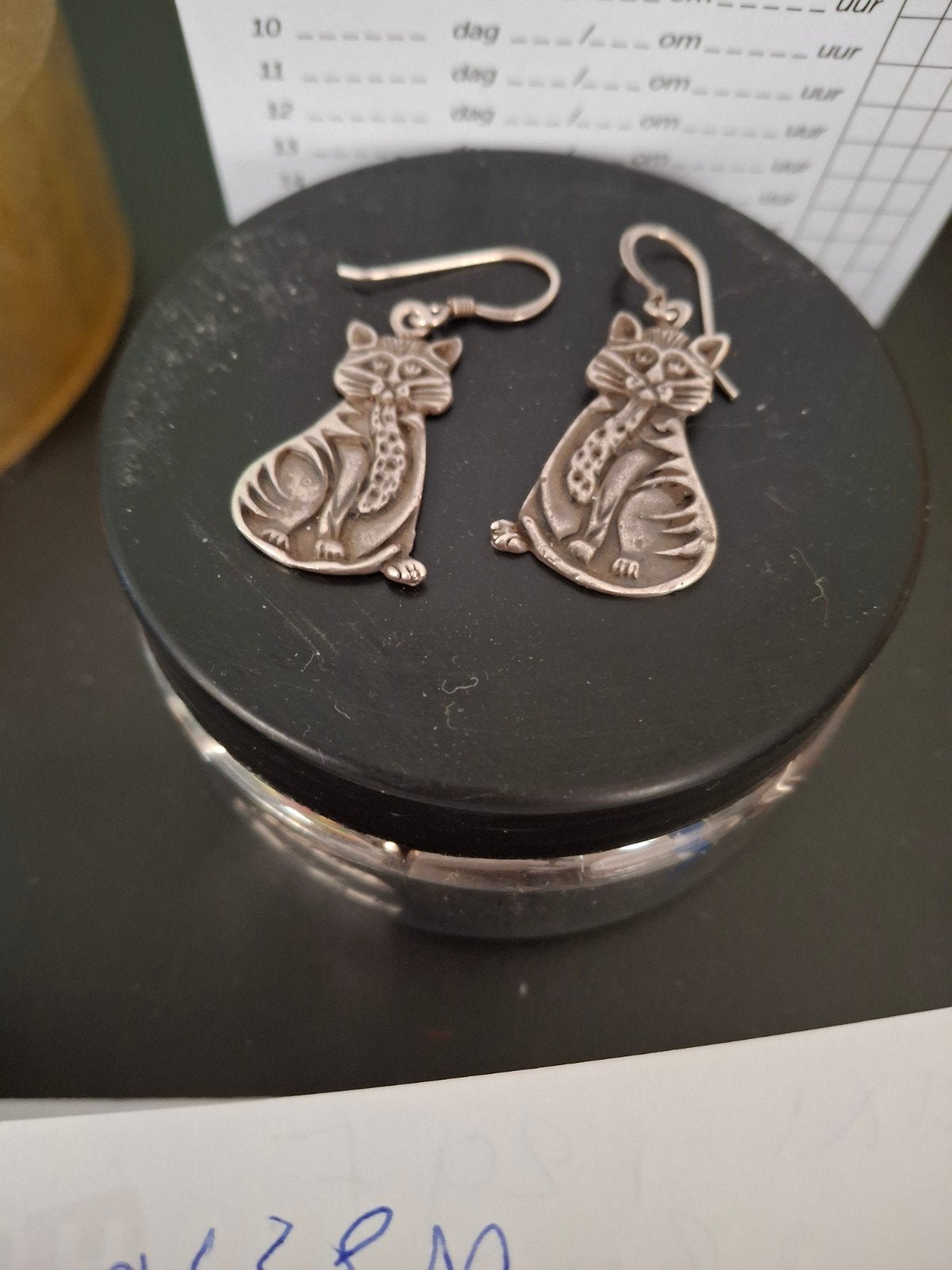 Oorbellen Katten zilveren 925 links en rechts, Hangers, Ophalen of Verzenden, Zo goed als nieuw, Zilver