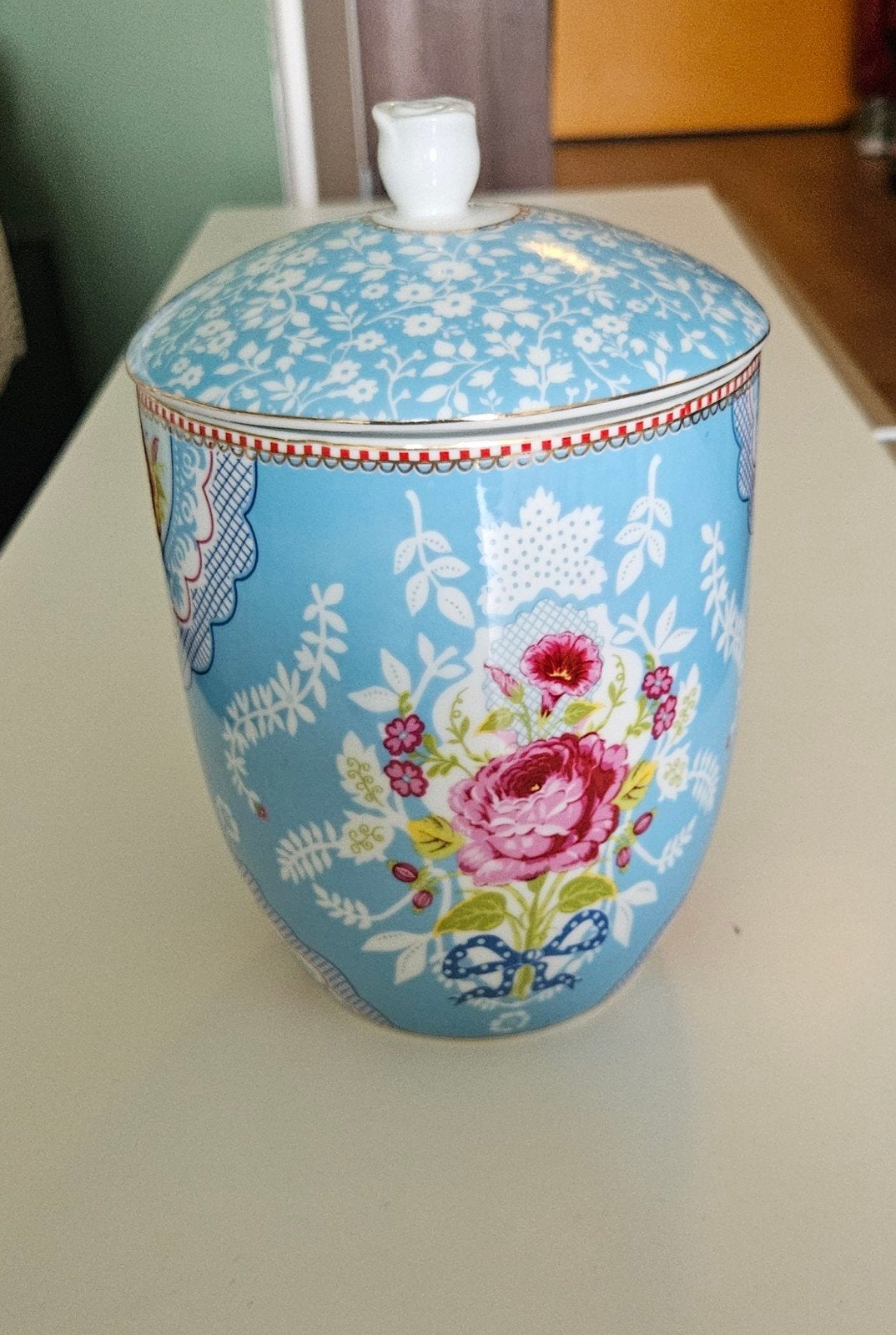 Pip Studio Voorraadpot - Blauw met Bloemen, Ophalen, Blauw, Zo goed als nieuw, Voorraadpot
