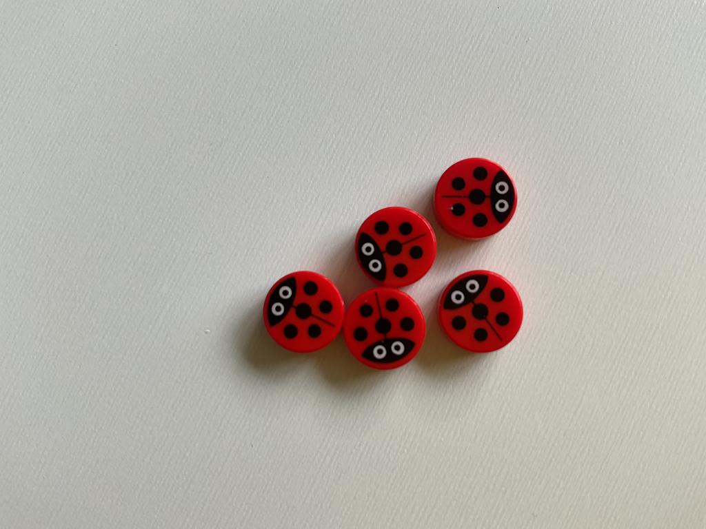 Lego 5 ronden tegeltjes 1x1 rood met lieveheersbeestje, Ophalen of Verzenden, Nieuw, Losse stenen, Lego