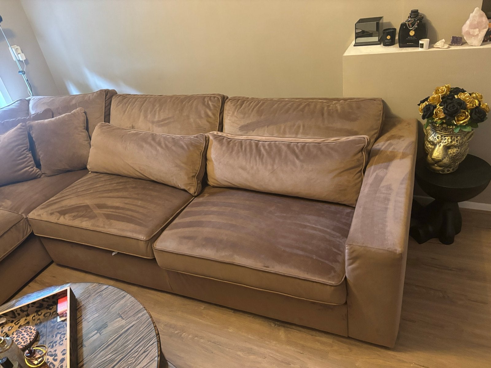 Ruime loungebank (310x260 cm) - Op te halen in Apeldoorn, Huis en Inrichting, Banken | Bankstellen, Ophalen, Gebruikt, Hoekbank