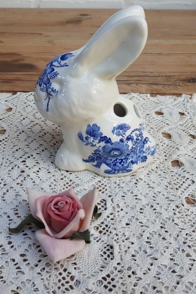 Vintage Engelse tandenborstelhouder, konijn, blauwe bloemen, Ophalen of Verzenden