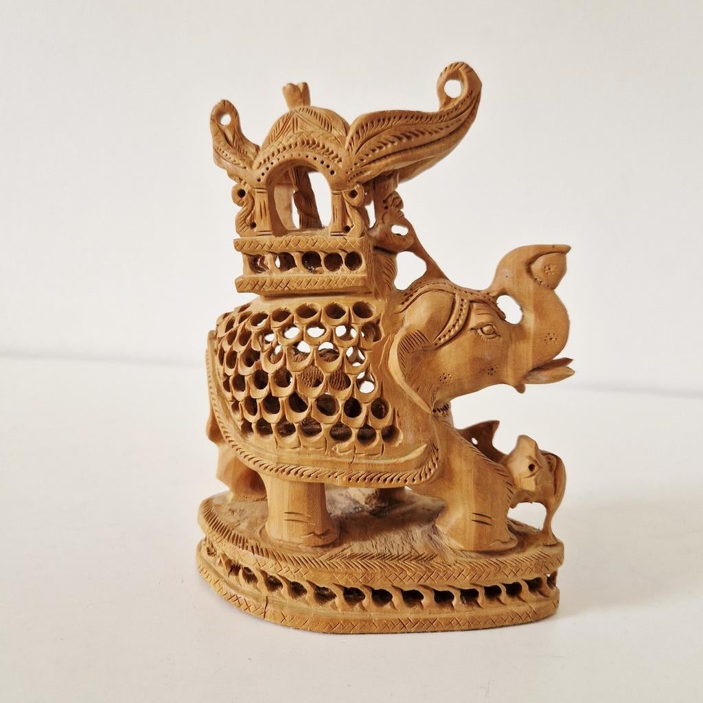 Vintage olifant beeld indiaas houtsnijwerk, Ophalen of Verzenden, Gebruikt, Dier