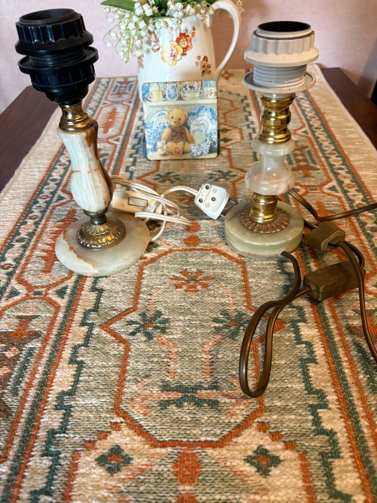 Set van 2 Vintage Marmeren Tafellampen, Ophalen of Verzenden