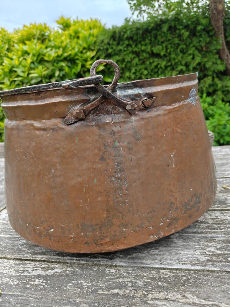 Antieke koperen pot met handvat, decoratief, Antiek en Kunst, Antiek | Koper en Brons, Ophalen, Koper