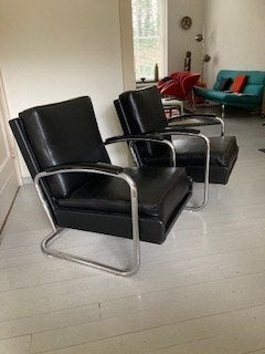 2 Vintage Jaren '30 Chroom Thonet K 410 Fauteuils Zwart, Huis en Inrichting, Fauteuils, Ophalen, Gebruikt, Minder dan 75 cm, Bestaat niet meer