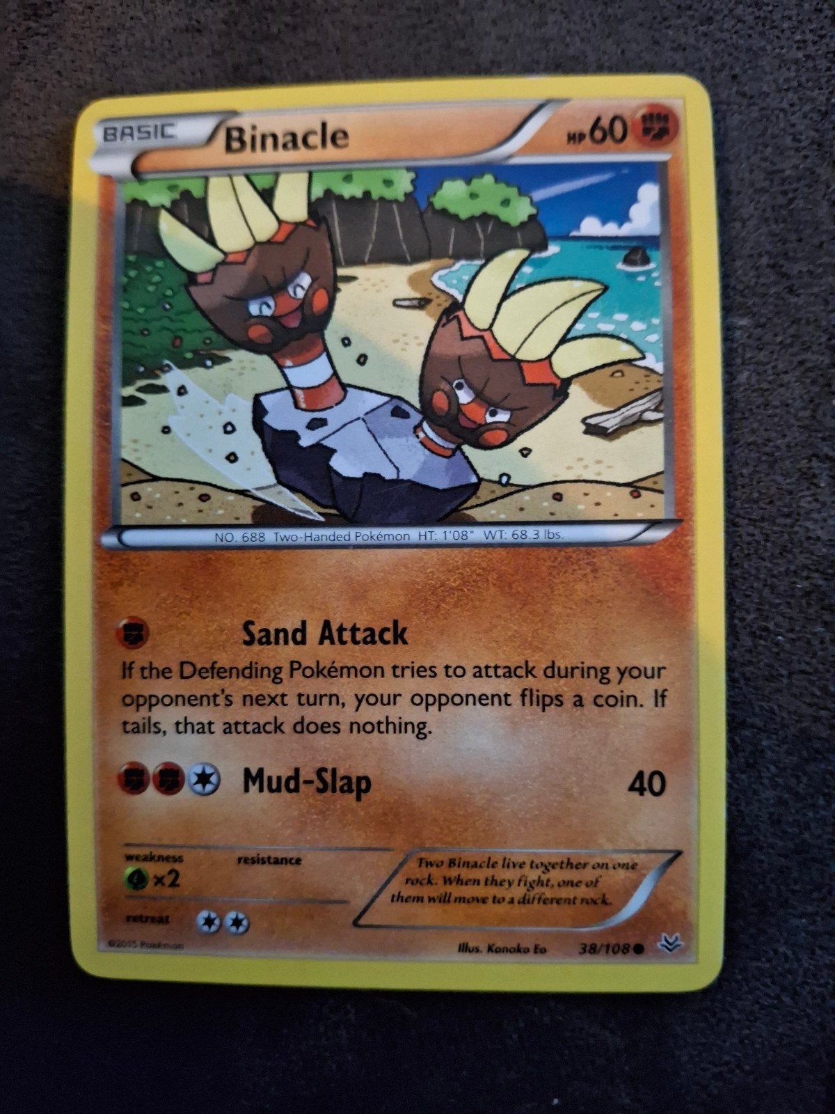 Pokémon Kaart: Binacle (38/108) - XY Roaring Skies, Ophalen of Verzenden, Gebruikt, Losse kaart
