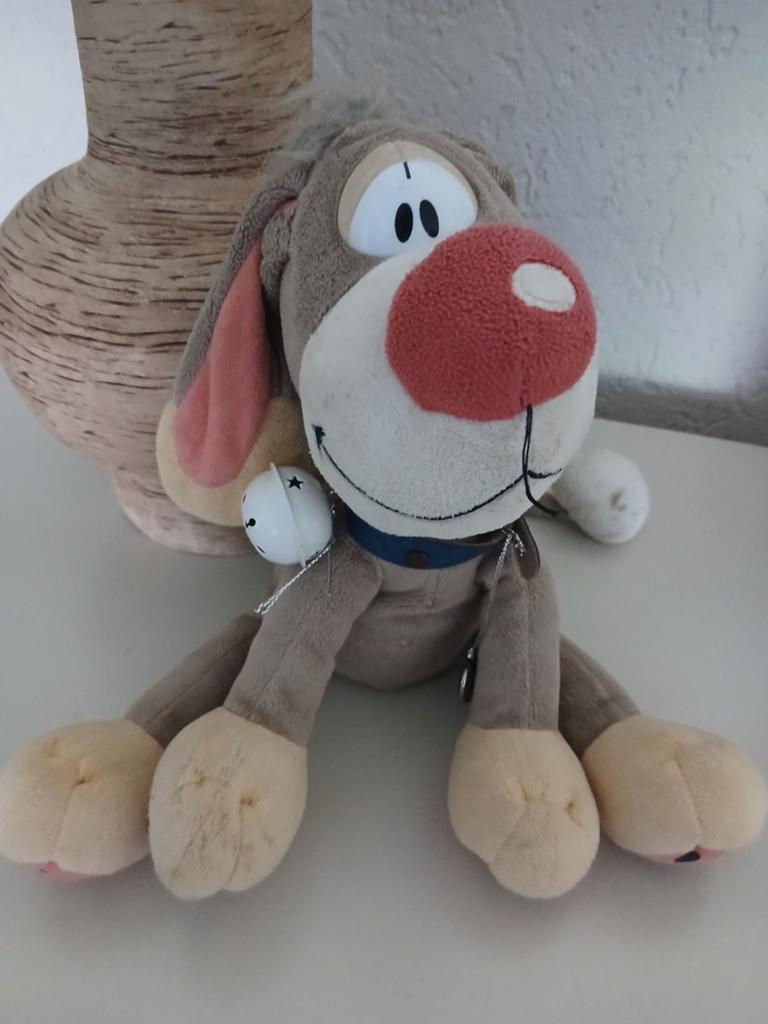 Diddl knuffel hond met belletje, Gebruikt, Overige merken, Overige karakters, Middelgroot (20 tot 80 cm)