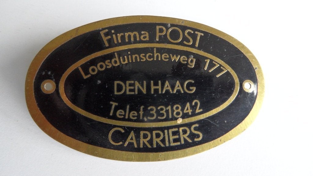 Firma Post Bakfietsen en Carriers Den Haag  spatbordplaat, Verzenden, Gebruikt, Gebruiksvoorwerp