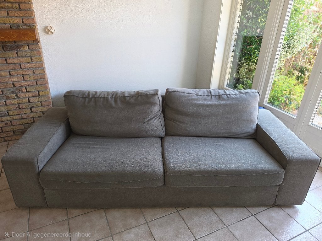 Comfortabele grijze tweezitsbank, Ophalen, Gebruikt, Tweepersoons, 75 tot 100 cm