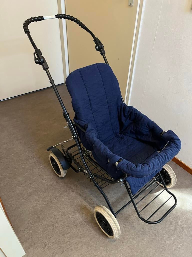 Vintage Teutonia wandelwagen donkerblauw met winterzak, Gebruikt, Verstelbare duwstang, Ophalen, Kinderwagen