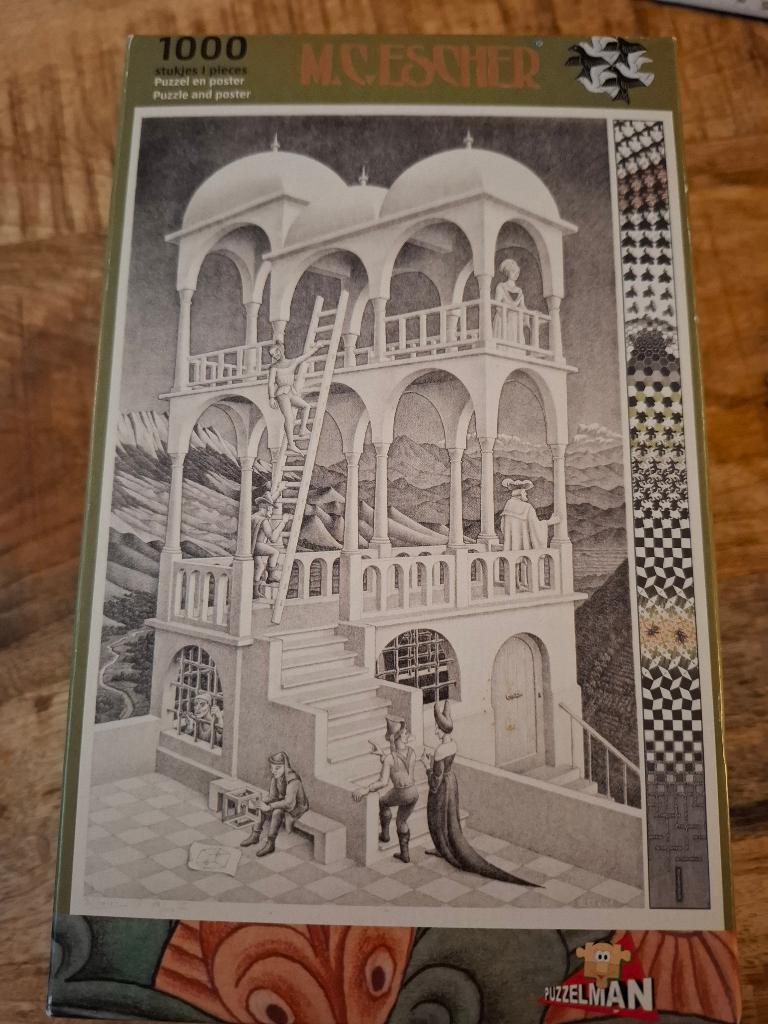 M.C. Escher Puzzel 1000 stukjes, Verzenden, 500 t/m 1500 stukjes, Zo goed als nieuw, Legpuzzel
