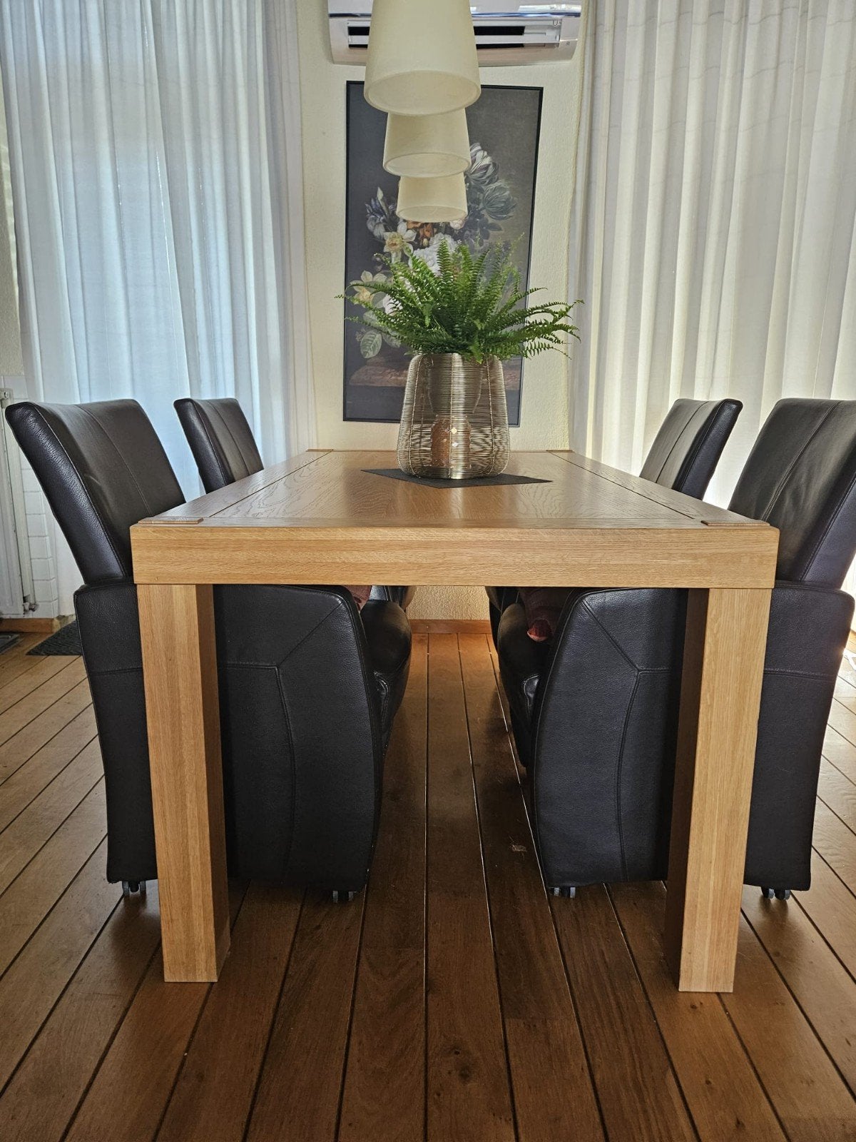 Mooie en verstelbare blank eiken eetkamer tafel ., Ophalen, Rechthoekig, 200 cm of meer, 50 tot 100 cm