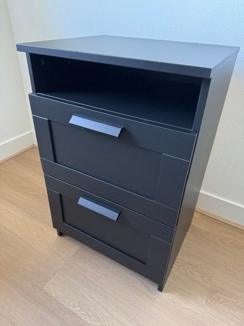 2x zwarte IKEA Brimnes nachtkastjes (2017), Ophalen, Gebruikt, 55 tot 70 cm, 45 tot 65 cm