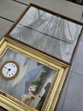 Antieke Koekoeksklok met Landschapsschilderij duits, Antiek en Kunst, Antiek | Klokken, Ophalen of Verzenden