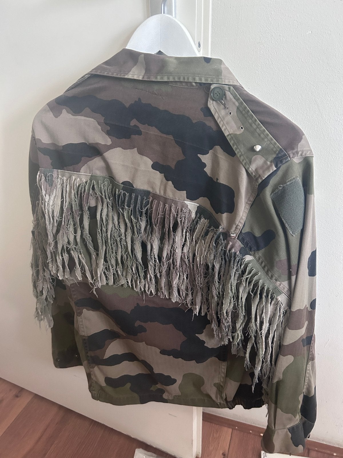 Vintage episode jas maat m army leger print franjes jasje, Ophalen of Verzenden, Zo goed als nieuw