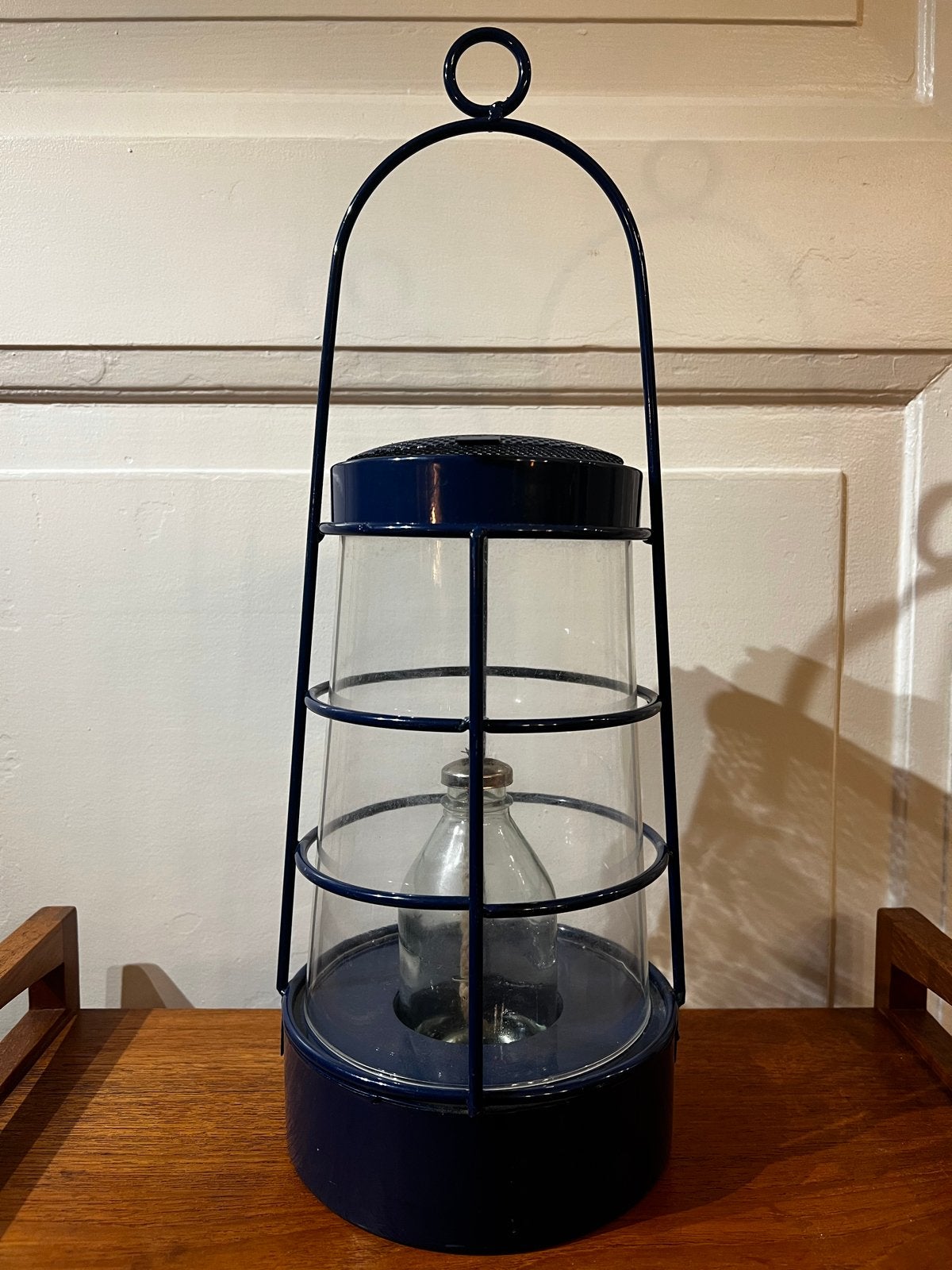 Vintage Windlicht / Olielamp - Donkerblauw Metaal, Ophalen of Verzenden