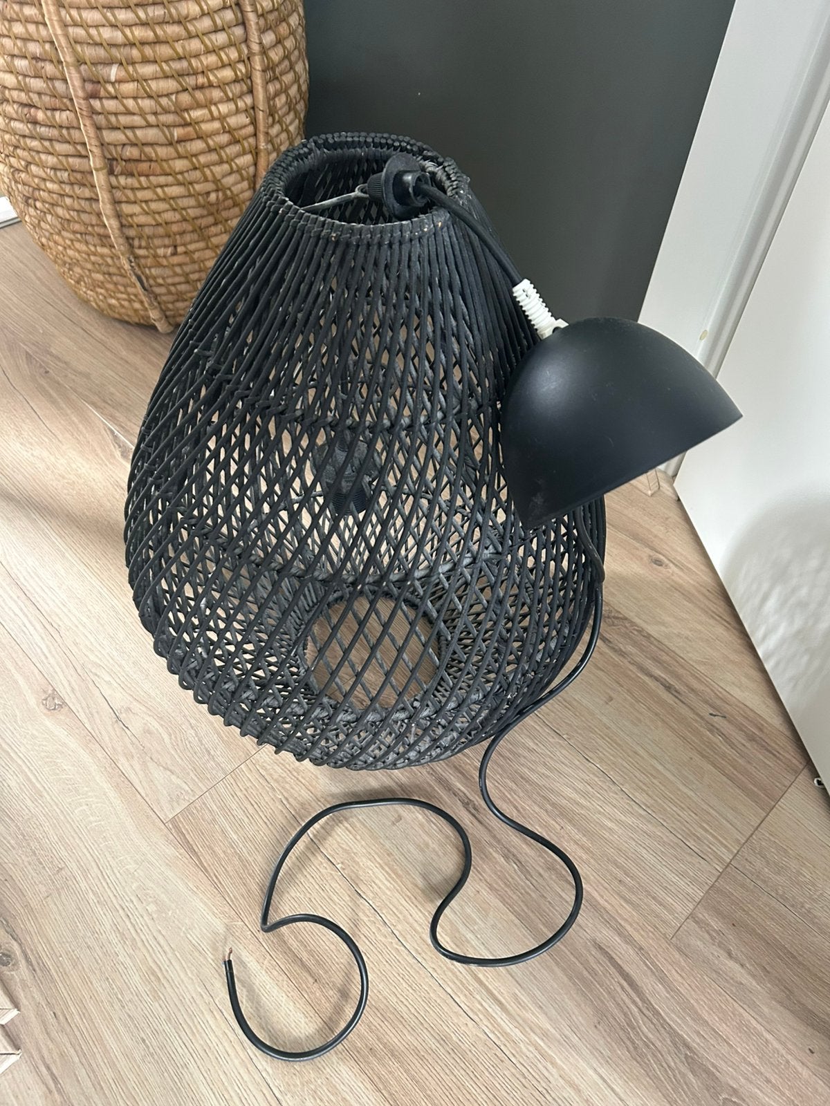Rieten hanglamp zwart, Ophalen, Gebruikt