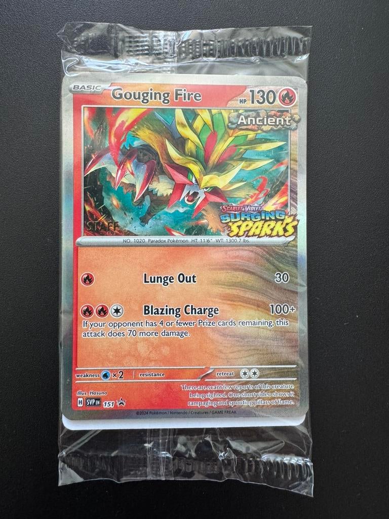 Surging Sparks STAFF Promo 4 Pack // Factory Sealed, Ophalen of Verzenden, Nieuw, Meerdere kaarten, Foil