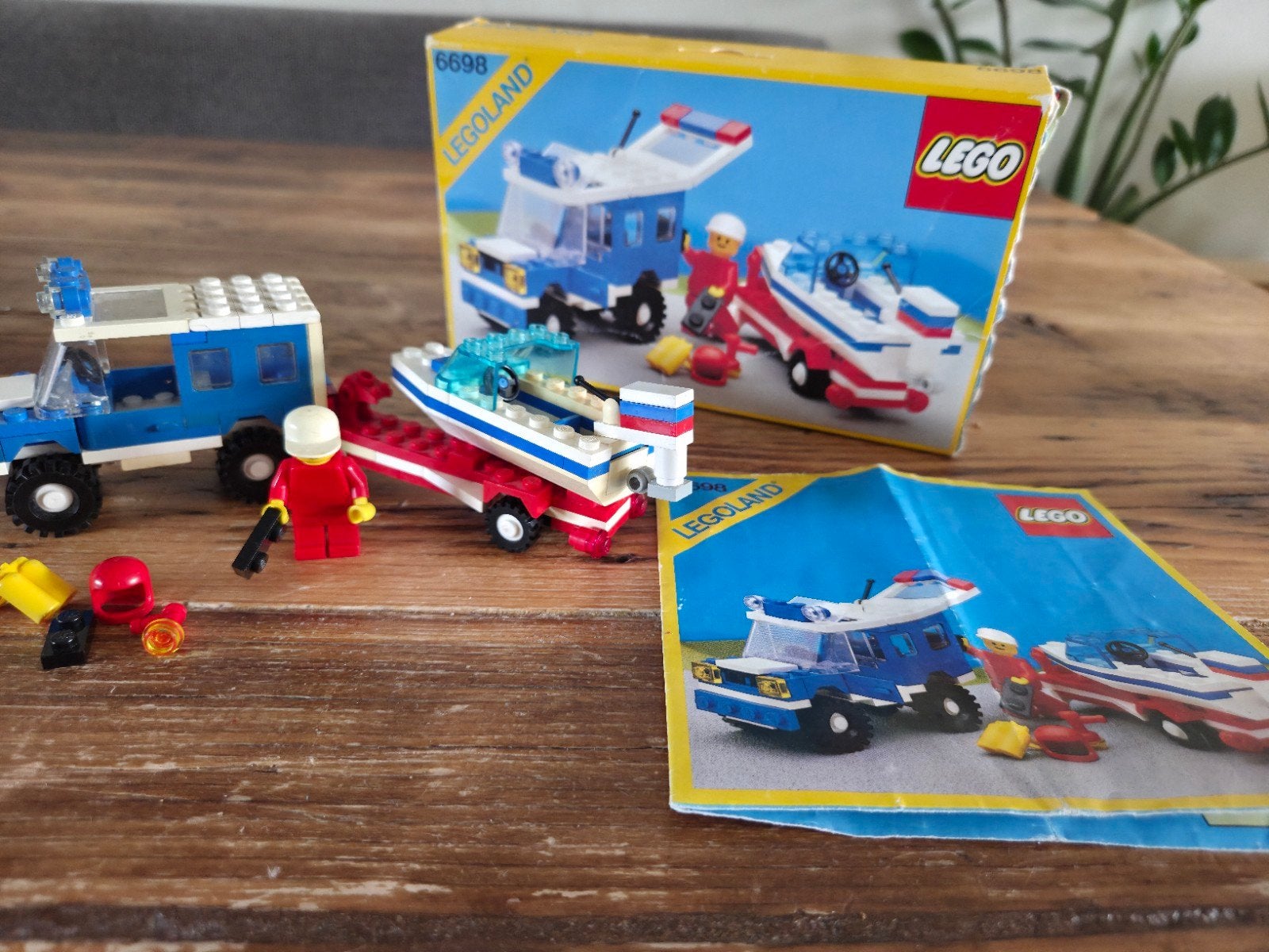 LEGO Legoland 6698: Vrachtwagen met speedboot (1985), Gebruikt, Lego, Ophalen of Verzenden, LEGOLAND