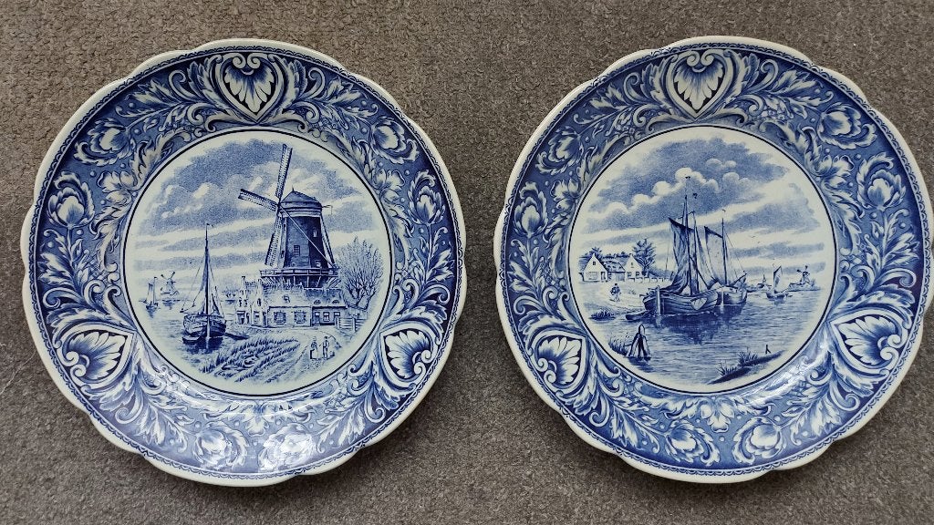 2 Vintage Delfts Blauwe Wandborden - Royal Sphinx Maastricht, Ophalen