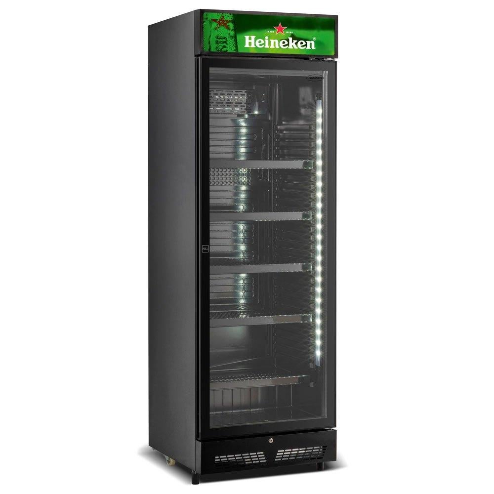 Heineken bierkoelkast glasdeur 400 liter Blackline, Zonder vriesvak, 200 liter of meer, Handelgigant, 60 cm of meer
