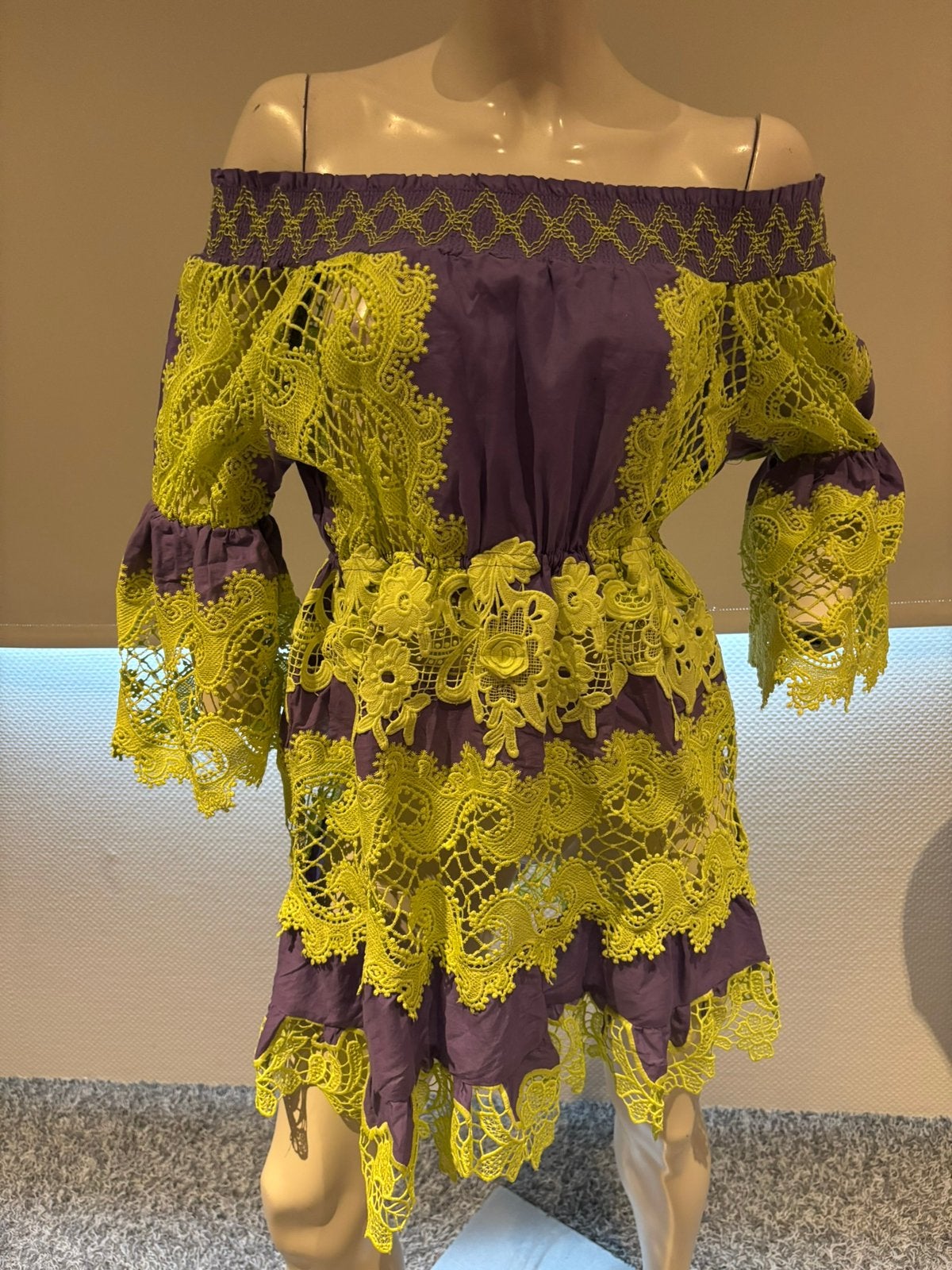 Antica sartoria jurk met kant onesize, Kleding | Dames, Maat 38/40 (M), ., Paars, Ophalen of Verzenden