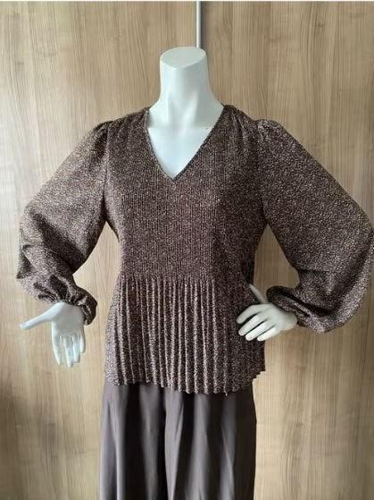 Sisters Point Blouse met Plissé en Print - Maat L Bruin, Bruin, Maat 42/44 (L), Sisters Point, Ophalen of Verzenden