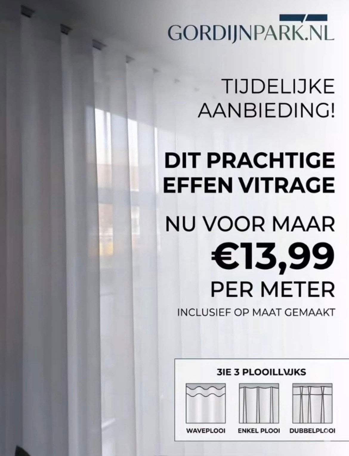 EFFEN VITRAGE WIT GRATIS OP MAAT GEMAAKT, Ophalen of Verzenden, Nieuw, Wit