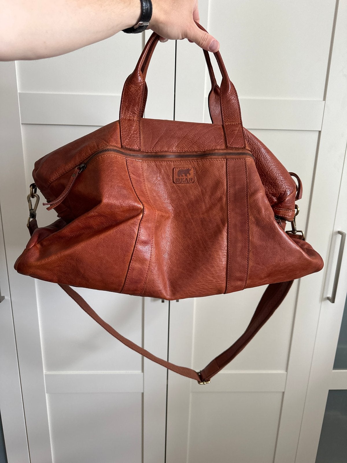 Bear Design leren handtas/schoudertas - Cognac, Ophalen of Verzenden, Gebruikt, Bruin, Handtas