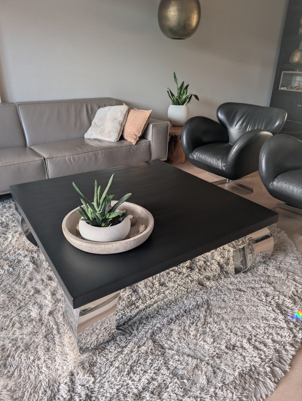 Rofra Home salontafel, zwart met chrome poten 120x120cm, Ophalen, Gebruikt, Vierkant, Metaal
