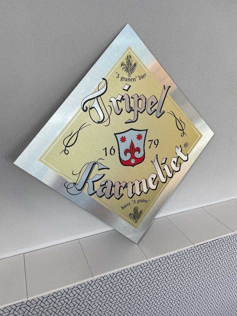 Reclamebord Tripel Karmeliet logo aluminium, 40x40 cm, Ophalen of Verzenden, Nieuw, Reclamebord, Plaat of Schild, Overige merken