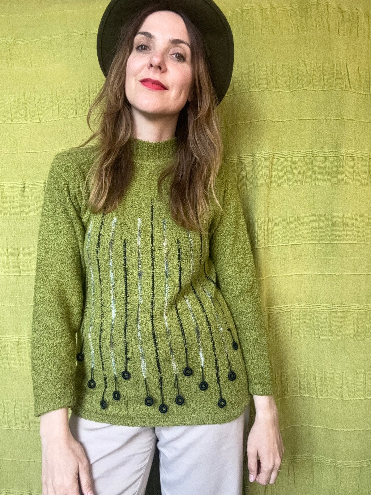 Vintage Jaren 80/90 trui - groen - knitwear - 36/S, Hgv, Hgv, Ophalen of Verzenden, Vintage