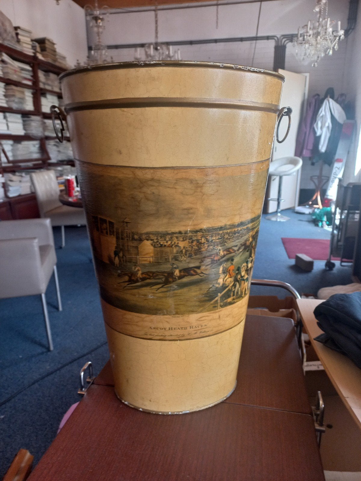 Vintage metaal paraplu / papier vak met Ascott afbeelding, Huis en Inrichting, Woonaccessoires | Paraplubakken, Ophalen of Verzenden
