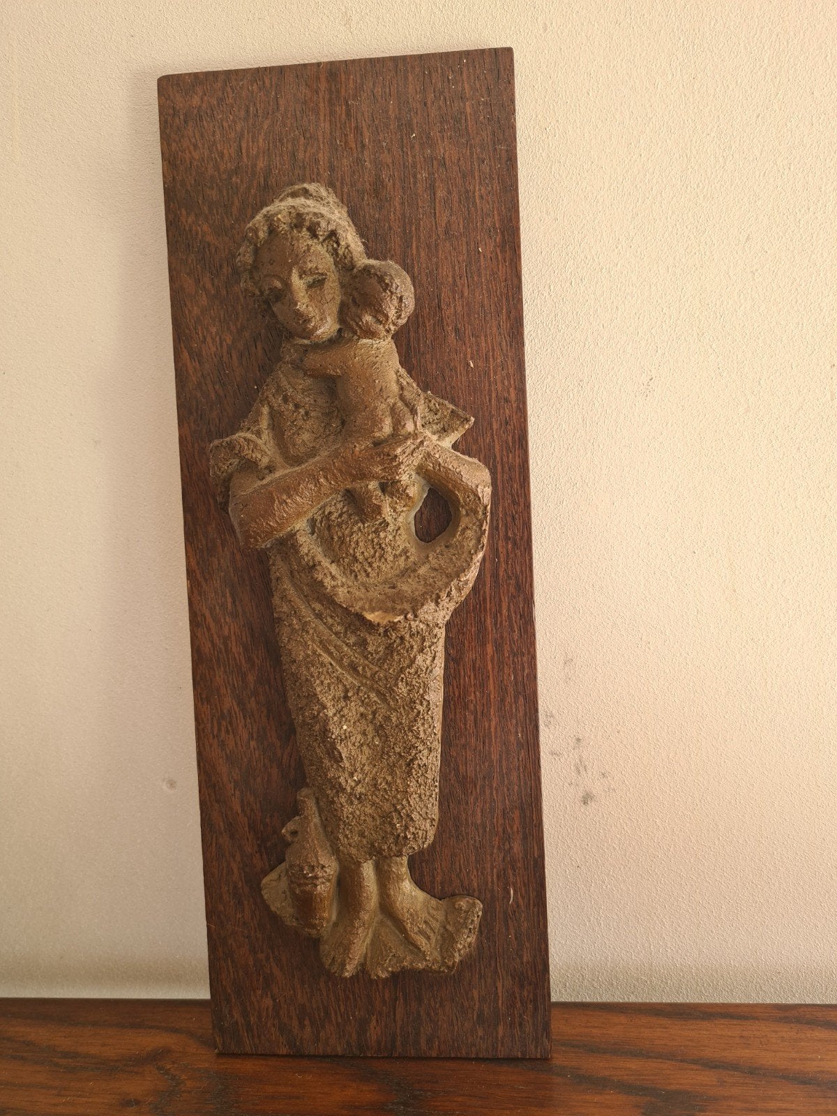 Houten wanddecoratie: Maria met kind, Antiek en Kunst, Ophalen of Verzenden, Handgemaakt, Wanddecoratie, 20 - 50 cm
