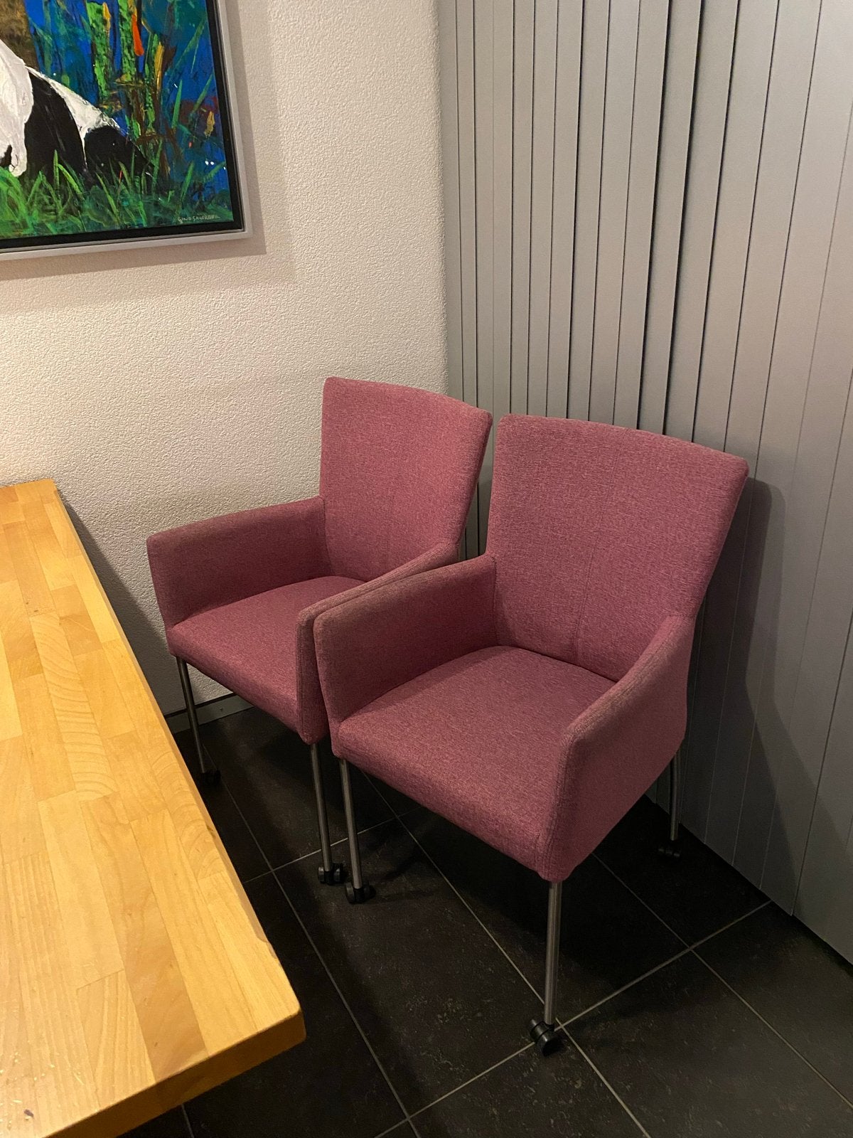 Twee roze armstoelen met wieltjes - Hulshoff Design, Ophalen, Gebruikt, Twee, Overige kleuren