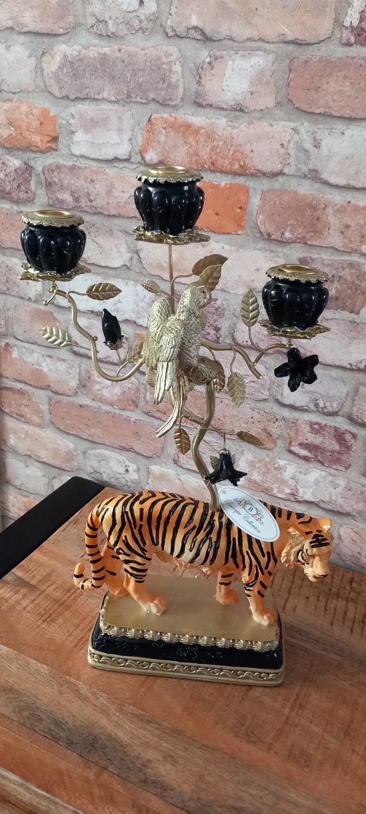 Baroque Collection:Grote 42cm Tijger met Vogel Kandelaar, Verzamelen, Beelden en Beeldjes, Ophalen of Verzenden, Nieuw, Dier