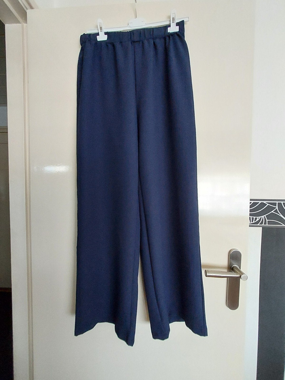 Donkerblauwe wijde elastische tailleband broek, Blauw, Maat 46/48 (XL) of groter, Ophalen of Verzenden, Lang