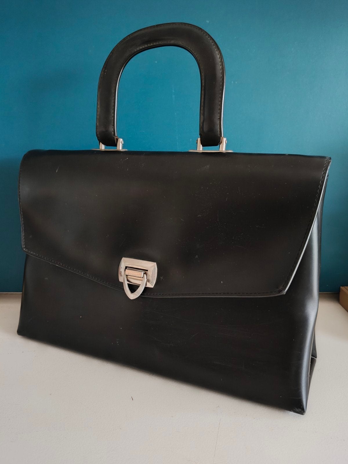 Vintage zwart skaileer handtas damestas werktas aktentas, Ophalen of Verzenden, Zwart, Handtas