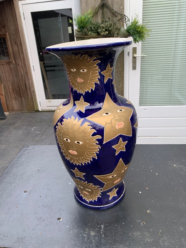 Grote vaas blauw keramiek 52 cm, Ophalen, Blauw