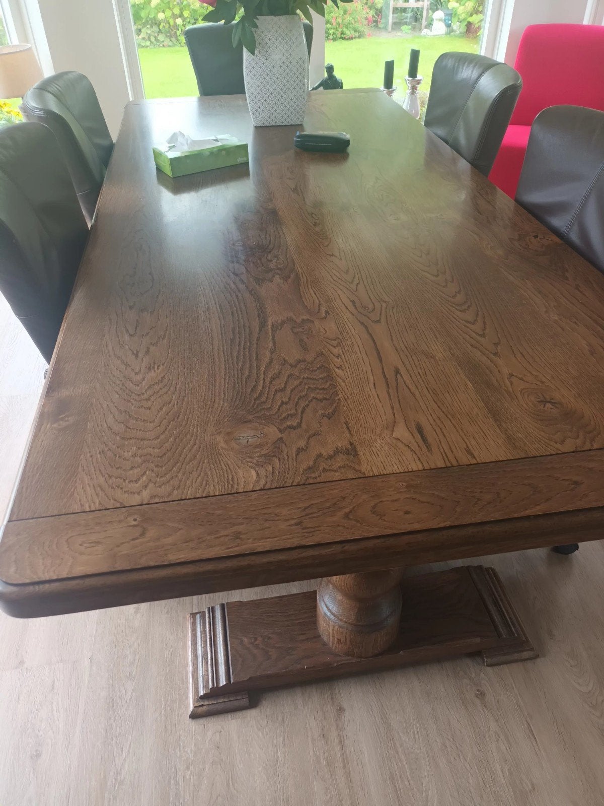 handgemaakte massief eiken kloostertafel, Ophalen, Gebruikt, Eikenhout, 200 cm of meer