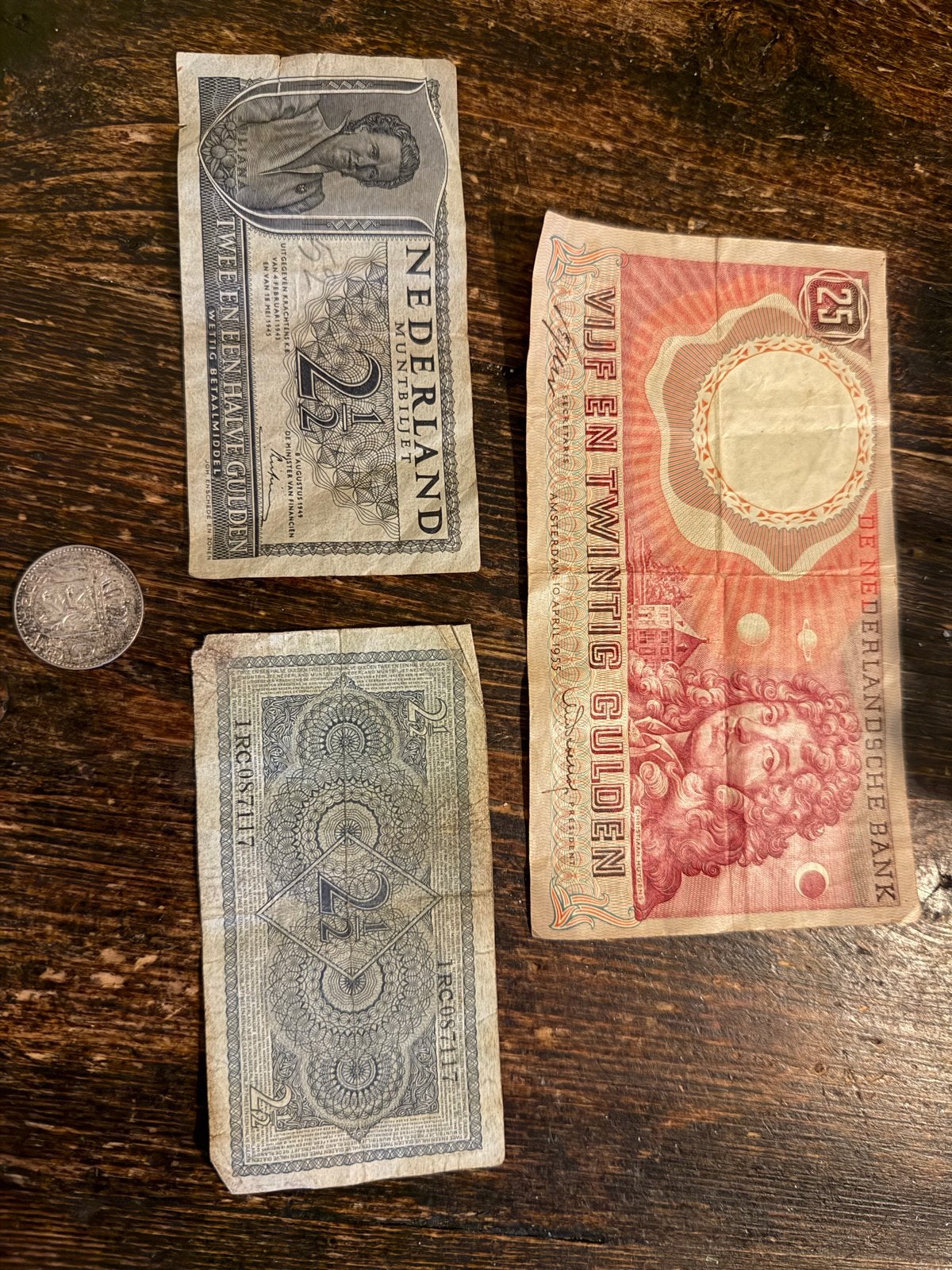 Oude Nederlandse bankbiljetten en een zilveren gulden, Ophalen of Verzenden, 2½ gulden, Setje