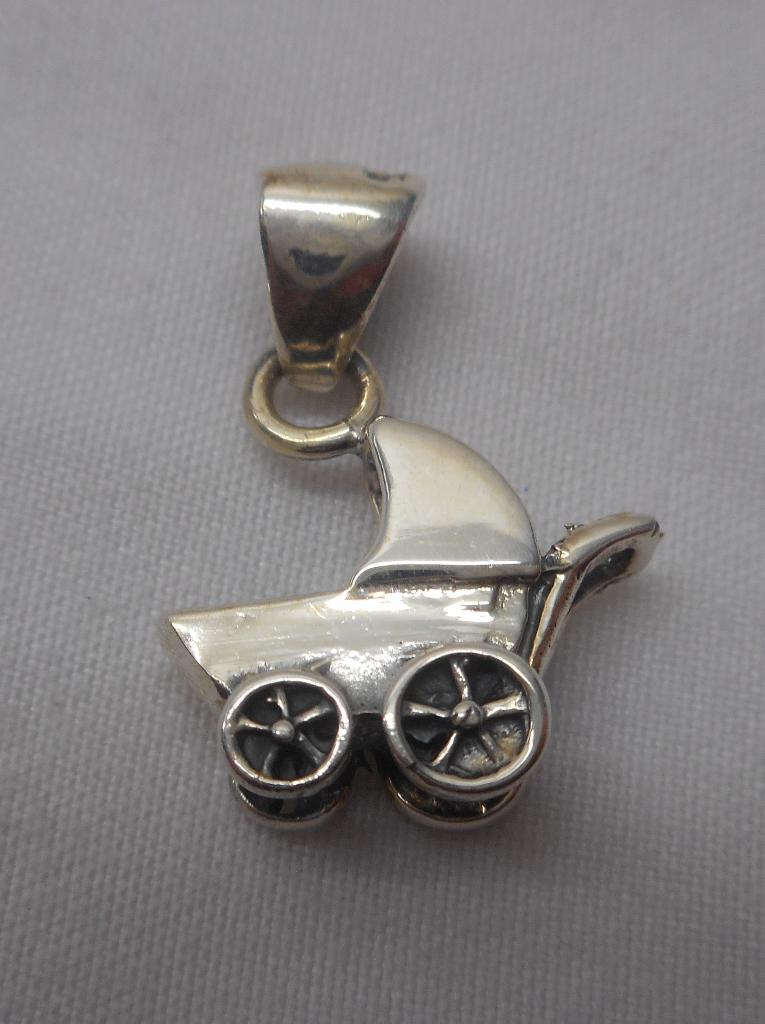 Zilveren hanger kinderwagen nr.1830, Verzenden, Zo goed als nieuw, Zilver, Zilver