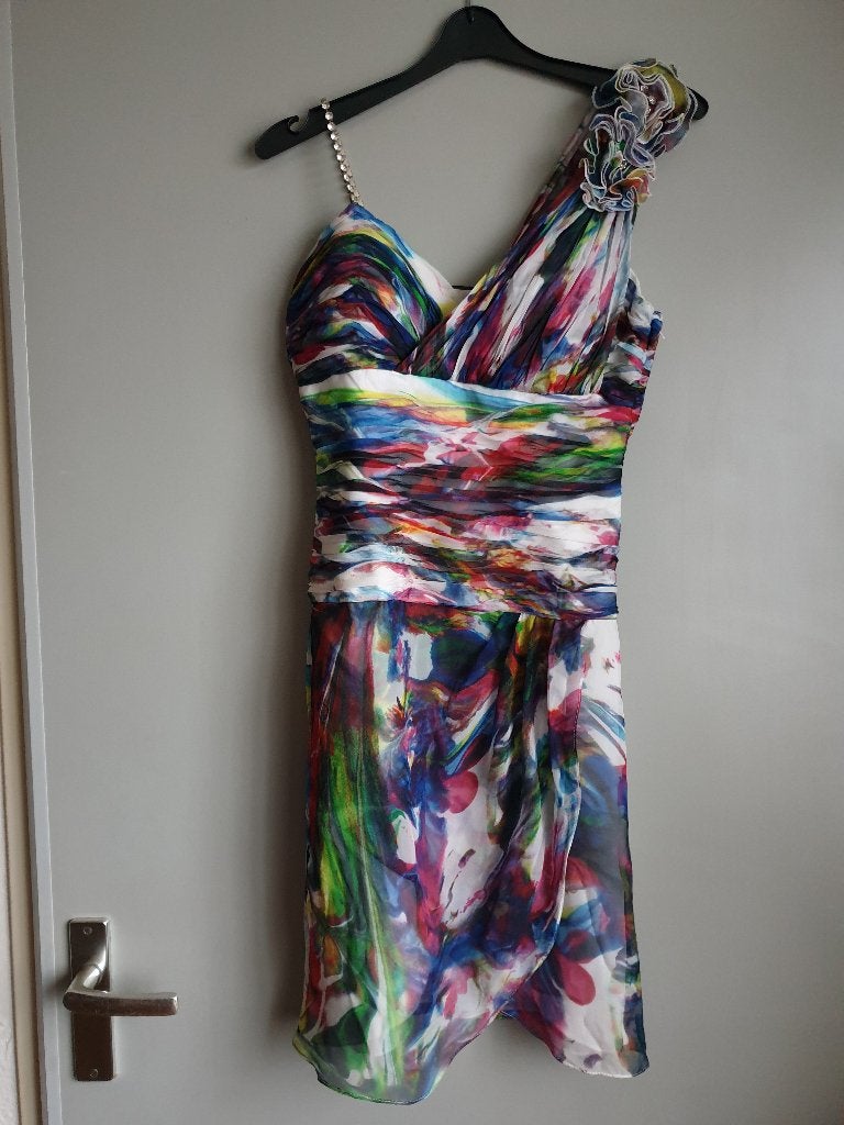 Kleurrijke cocktailjurk van Jovani - maat xs / US0, Kleding | Dames, Meerkleurig, Cocktailjurk, Ophalen of Verzenden, Zo goed als nieuw